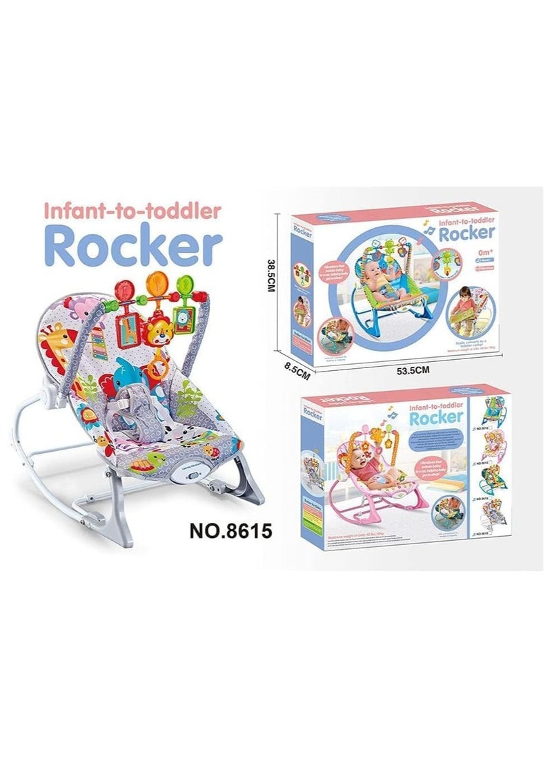 Baby Rocker and Bouncer Chair with Soothing Vibrations Multi-Position Recline Portable Bouncer for Baby Boys Girls, Baby Rocker with 3 Point Safety Belt & Removable Baby Toys