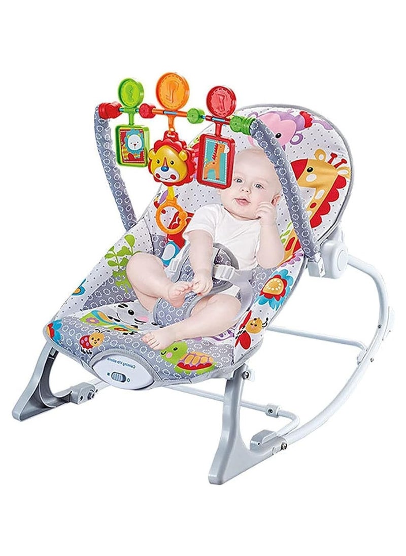 Baby Rocker and Bouncer Chair with Soothing Vibrations Multi-Position Recline Portable Bouncer for Baby Boys Girls, Baby Rocker with 3 Point Safety Belt & Removable Baby Toys