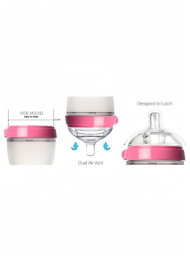 1 Pack Natural Feel Baby Bottle, Soft and Squeezy, Easy to Clean, Dual Anti Colic Vent Bottle for Baby, Infants and Newborn 150ml (pink)