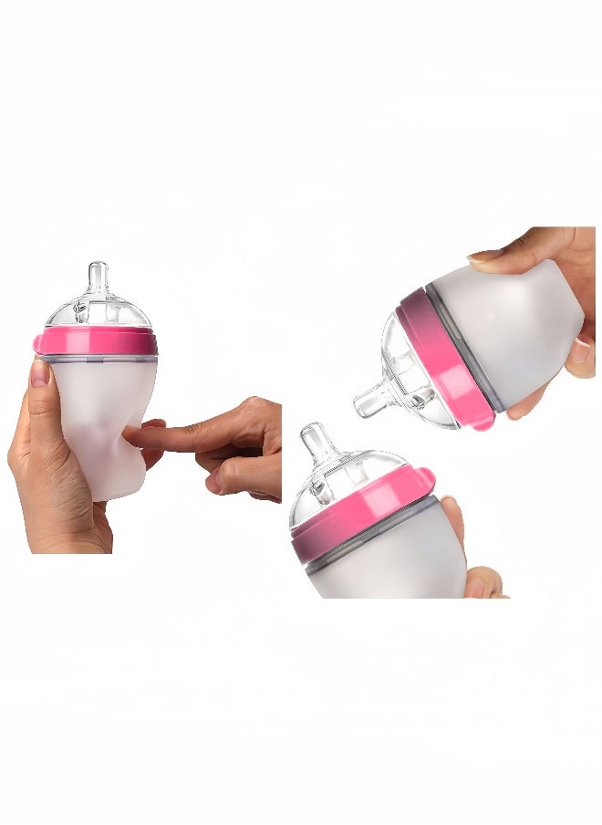 1 Pack Natural Feel Baby Bottle, Soft and Squeezy, Easy to Clean, Dual Anti Colic Vent Bottle for Baby, Infants and Newborn 150ml (pink)