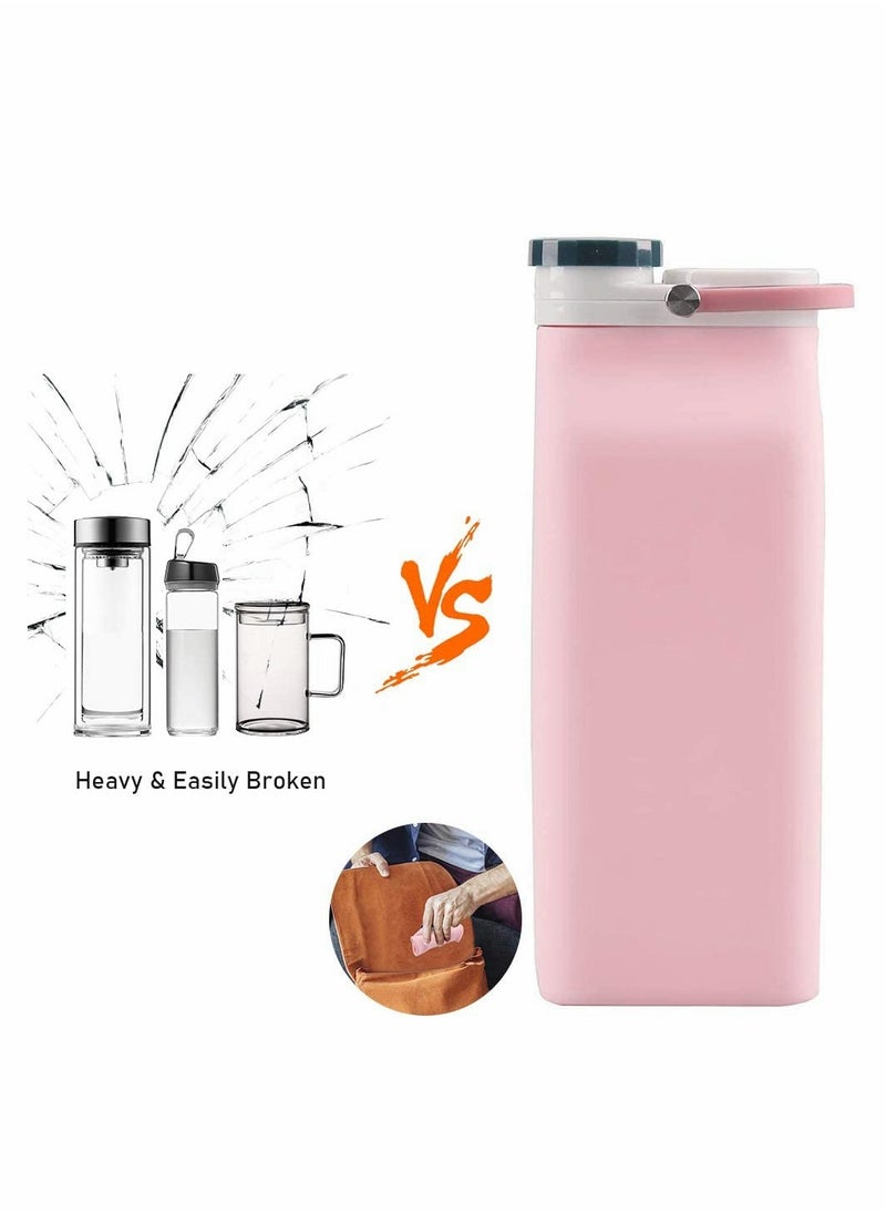 Travel Friendly 20oz Collapsible Water Bottle BPA Free Leak Proof Design Pink Color for Outdoor Activities