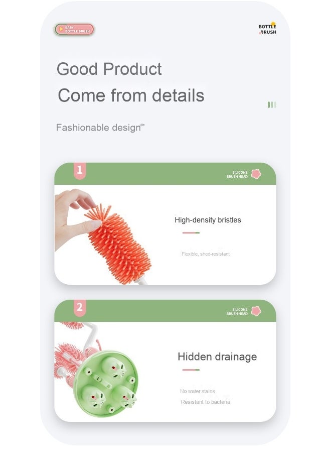 Baby Bottle Brush Set with Straw Brush, Nipple Brush, and Bottle Drying Rack