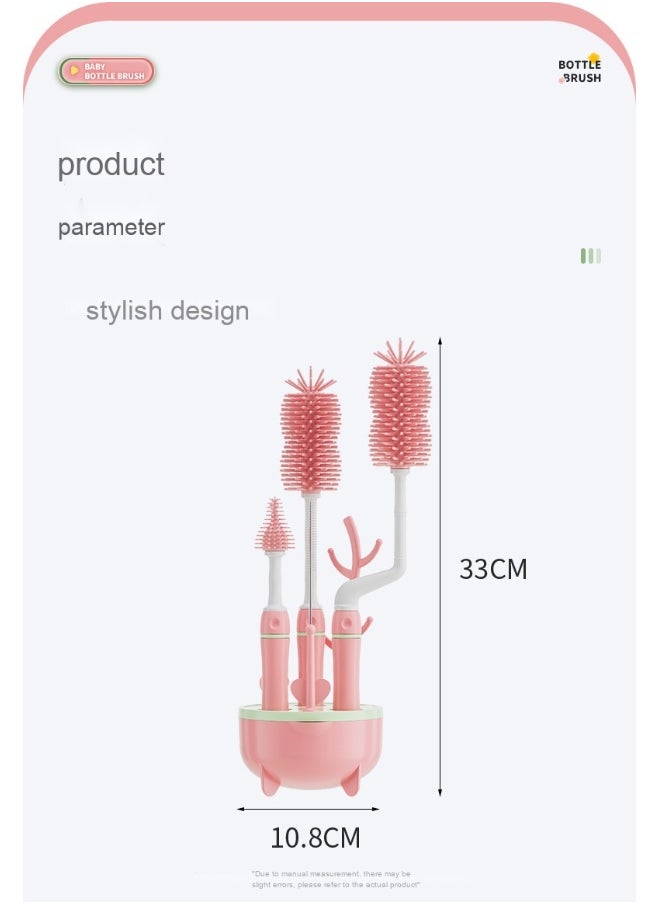 Baby Bottle Brush Set with Straw Brush, Nipple Brush, and Bottle Drying Rack