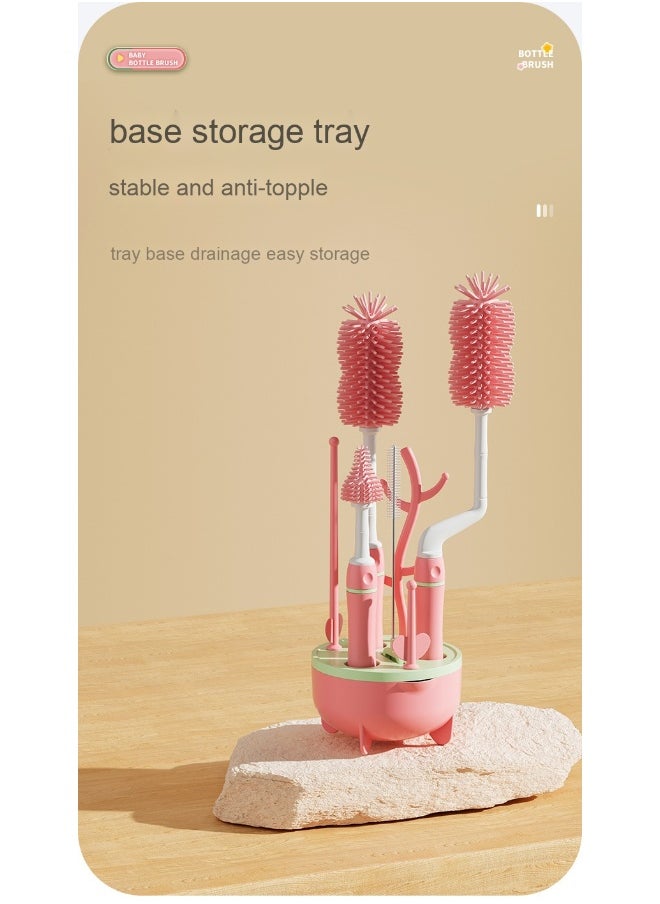Baby Bottle Brush Set with Straw Brush, Nipple Brush, and Bottle Drying Rack