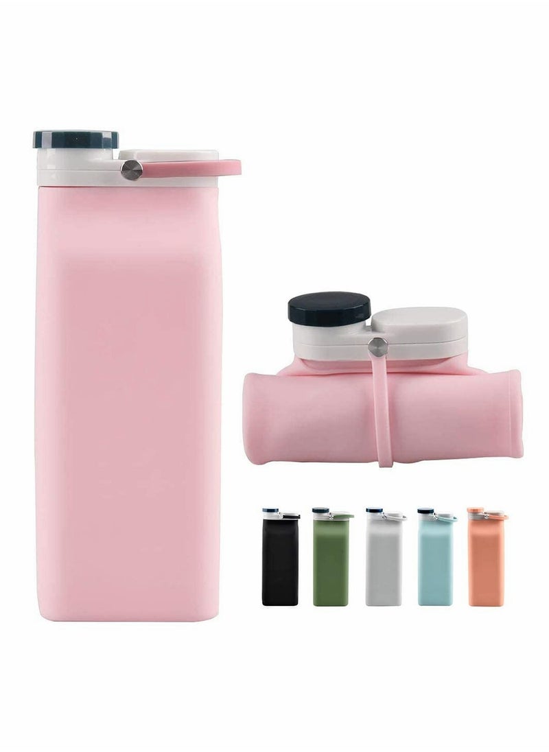 Foldable BPA Free Water Bottle Lightweight 20oz Travel Sports Leakproof Design Pink