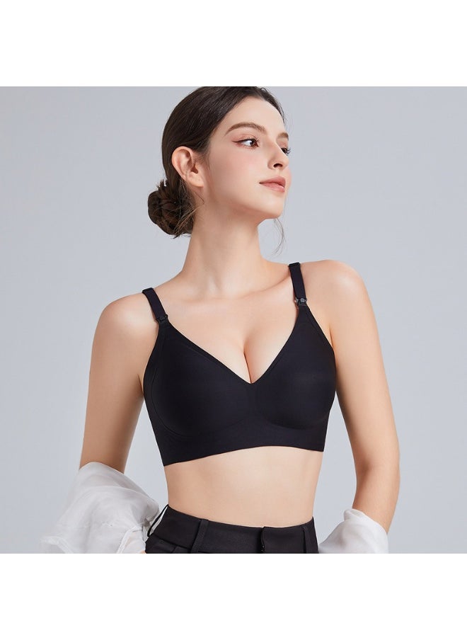 Jelly Strip Soft Support Nursing Bra with Gathered Design, Anti-Sagging, Postpartum Feeding, Fixed Cup Pads for Plus Size Moms