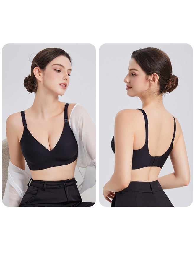 Jelly Strip Soft Support Nursing Bra with Gathered Design, Anti-Sagging, Postpartum Feeding, Fixed Cup Pads for Plus Size Moms