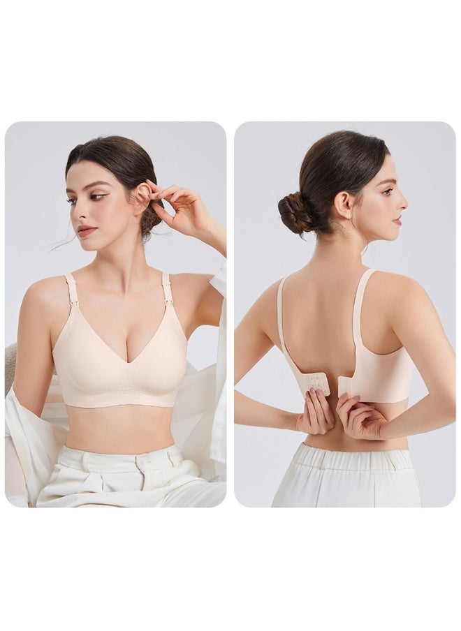 Jelly Strip Soft Support Nursing Bra with Gathered Design, Anti-Sagging Pads for Postpartum Breastfeeding, Ideal for Large Bust and Maternity Use.