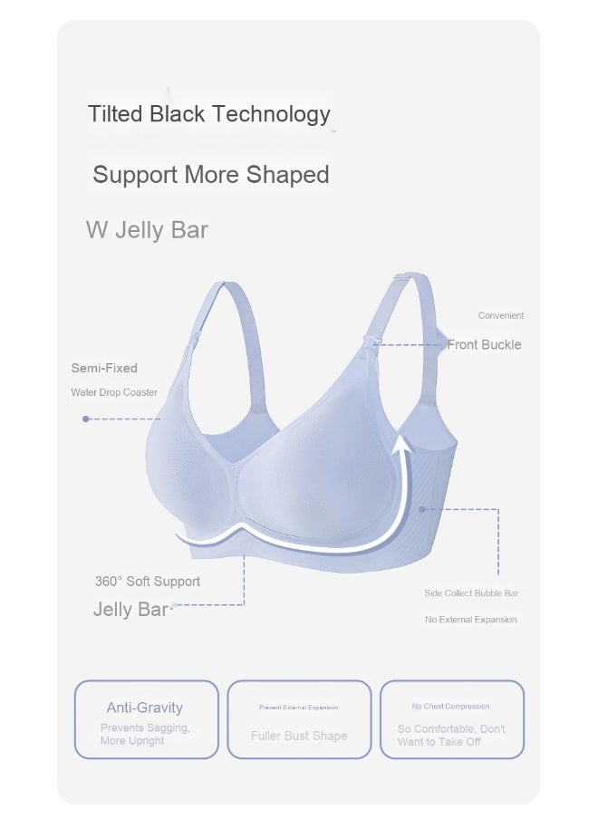Jelly Strip Soft Support Nursing Bra with Gathered Design, Anti-Sagging Pads for Postpartum Breastfeeding, Ideal for Large Bust and Maternity Use.