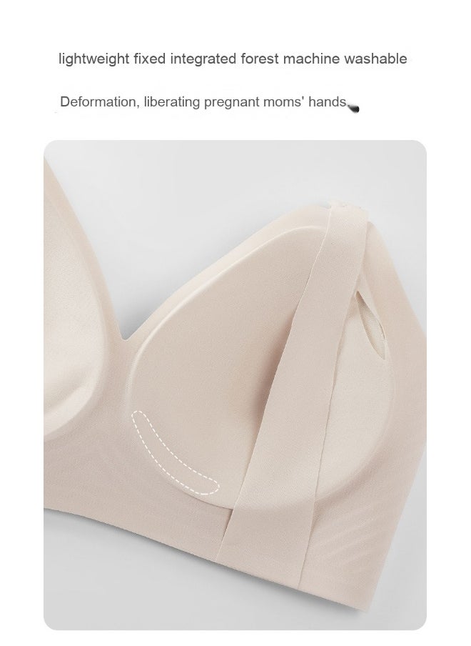 Jelly Strip Soft Support Nursing Bra with Gathered Design, Anti-Sagging Pads for Postpartum Breastfeeding, Ideal for Large Bust and Maternity Use.