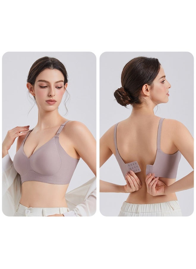 Soft Support Nursing Bra with Jelly Strips for Postpartum, Gathered Design to Prevent Sagging, Fixed Cup Pads for Busty Pregnant Women