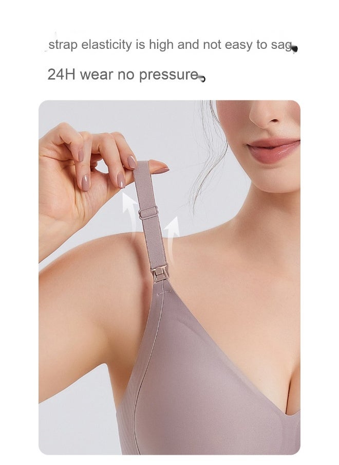 Soft Support Nursing Bra with Jelly Strips for Postpartum, Gathered Design to Prevent Sagging, Fixed Cup Pads for Busty Pregnant Women
