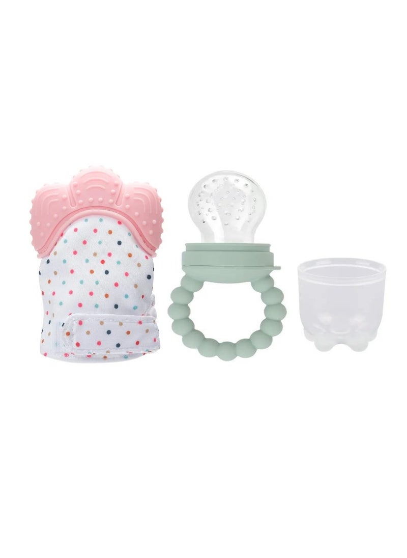 Pikkaboo Chew & Feed Teether with Fruit Pacifier Duo - Pink