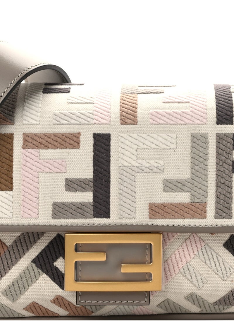Canvas Vitello King Extra Strap FF Embroidered Baguette