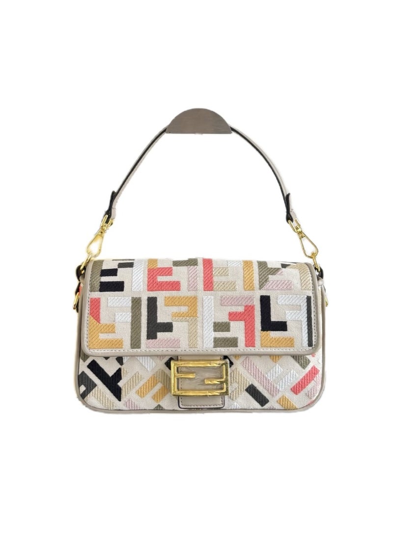 Canvas Vitello King Extra Strap FF Embroidered Baguette