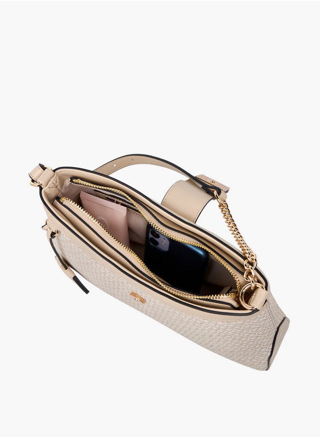 Women's Monogram Print Shoulder Bag with Flap Closure