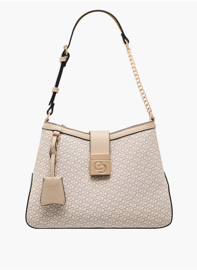 Women's Monogram Print Shoulder Bag with Flap Closure
