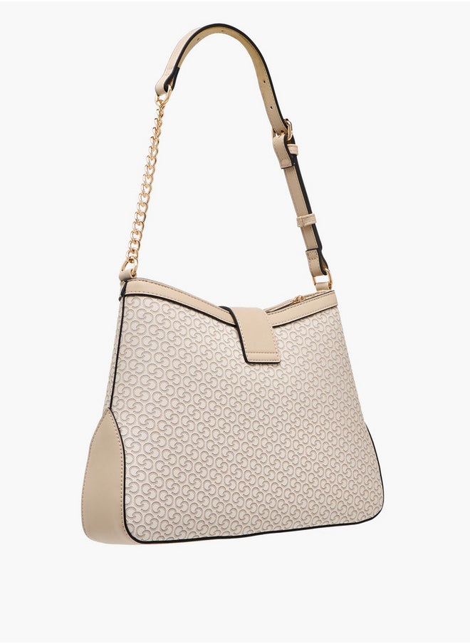 Women's Monogram Print Shoulder Bag with Flap Closure