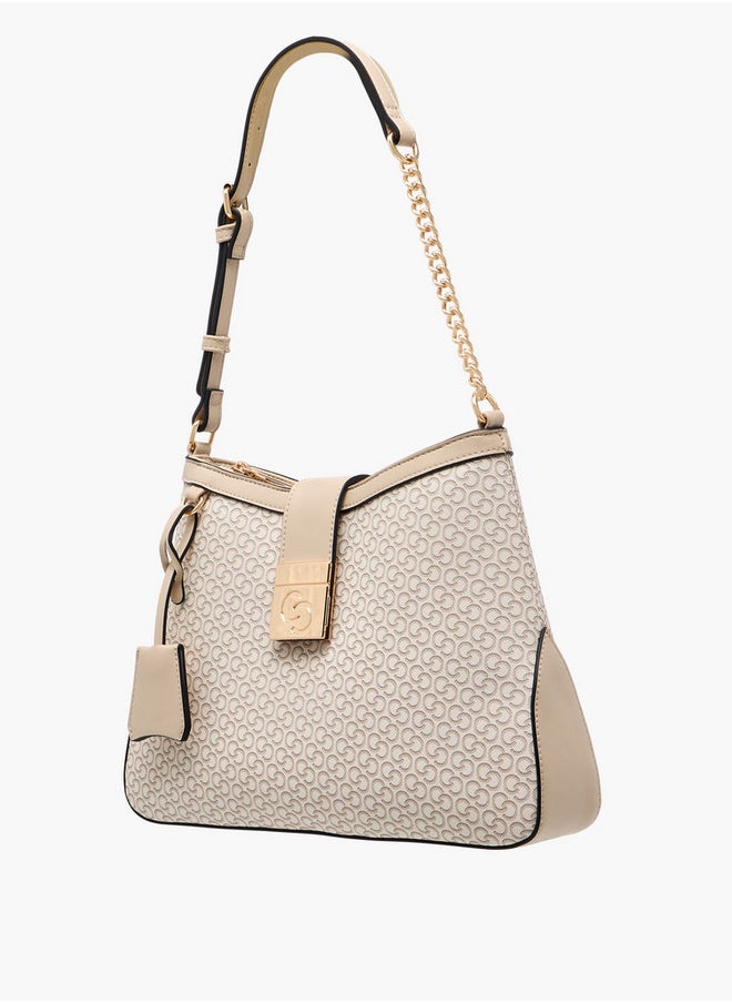 Women's Monogram Print Shoulder Bag with Flap Closure
