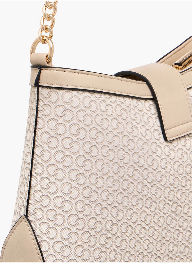 Women's Monogram Print Shoulder Bag with Flap Closure