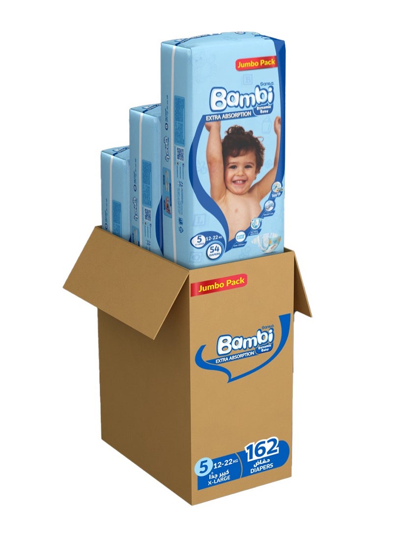 Baby Diaper, Size 5, 12-22 Kg - 162 Diapers