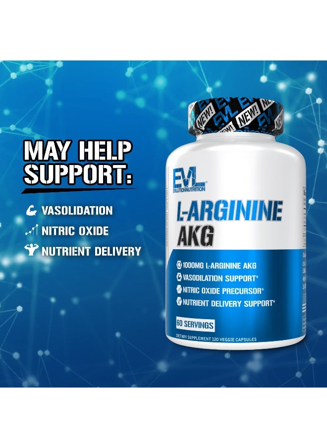 EVLution Nutrition, L-Arginine AKG, 1,000 mg, 120 Veggie Capsules (500 mg per Capsule)