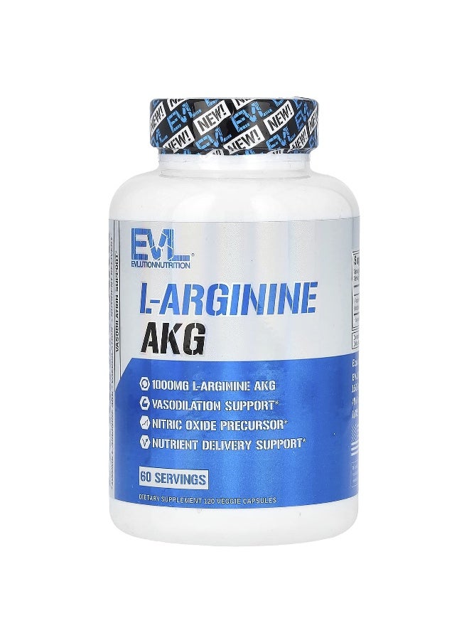 EVLution Nutrition, L-Arginine AKG, 1,000 mg, 120 Veggie Capsules (500 mg per Capsule)