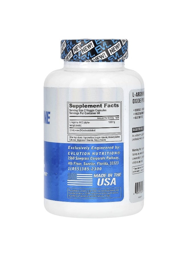 EVLution Nutrition, L-Arginine AKG, 1,000 mg, 120 Veggie Capsules (500 mg per Capsule)