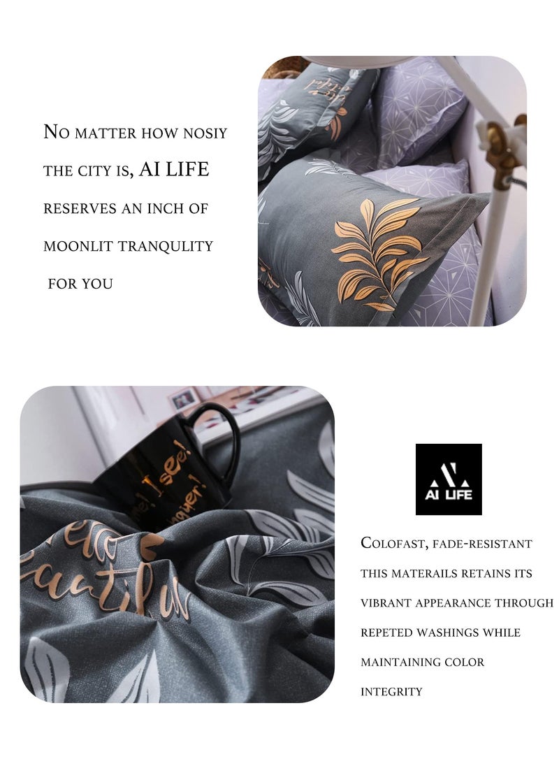 AI LIFE King Size Bedding Set Hotel Quality 6 Pcs Bedsheet Set with Fitted Sheet 200x200+30cm Duvet Cover 220x240cm & 4 Pillow Covers 50x75cm Modern Design Bedding Set