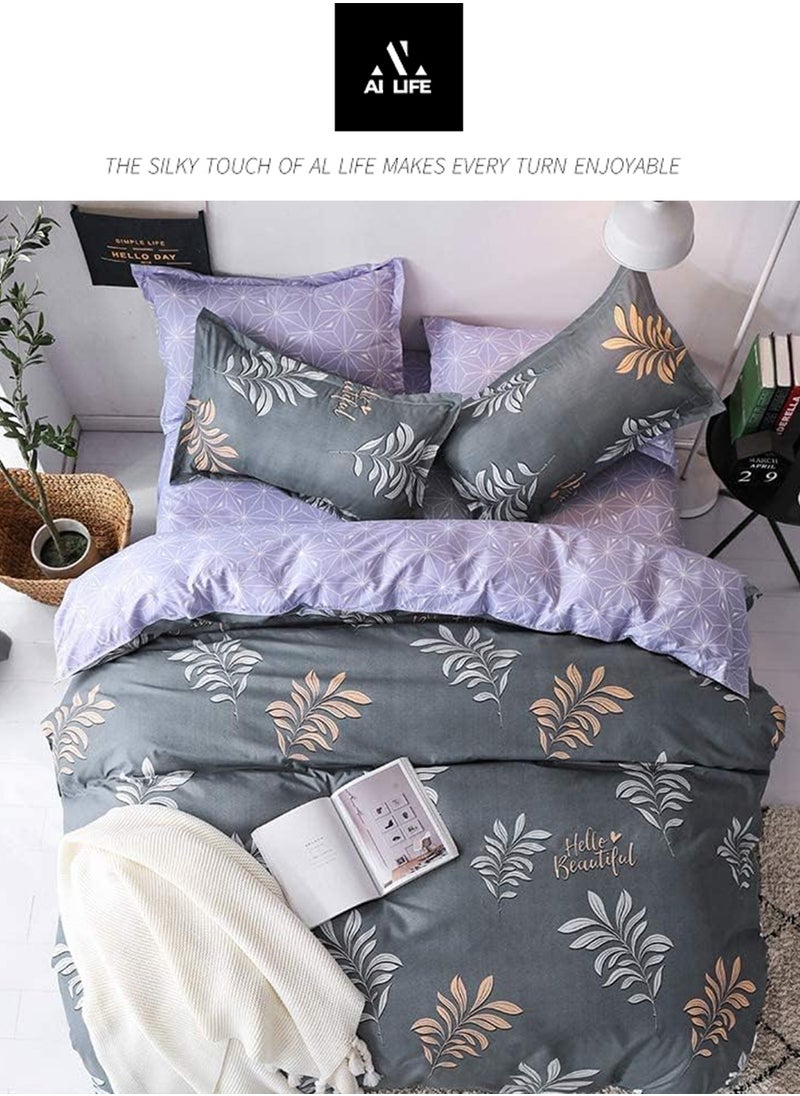 AI LIFE King Size Bedding Set Hotel Quality 6 Pcs Bedsheet Set with Fitted Sheet 200x200+30cm Duvet Cover 220x240cm & 4 Pillow Covers 50x75cm Modern Design Bedding Set