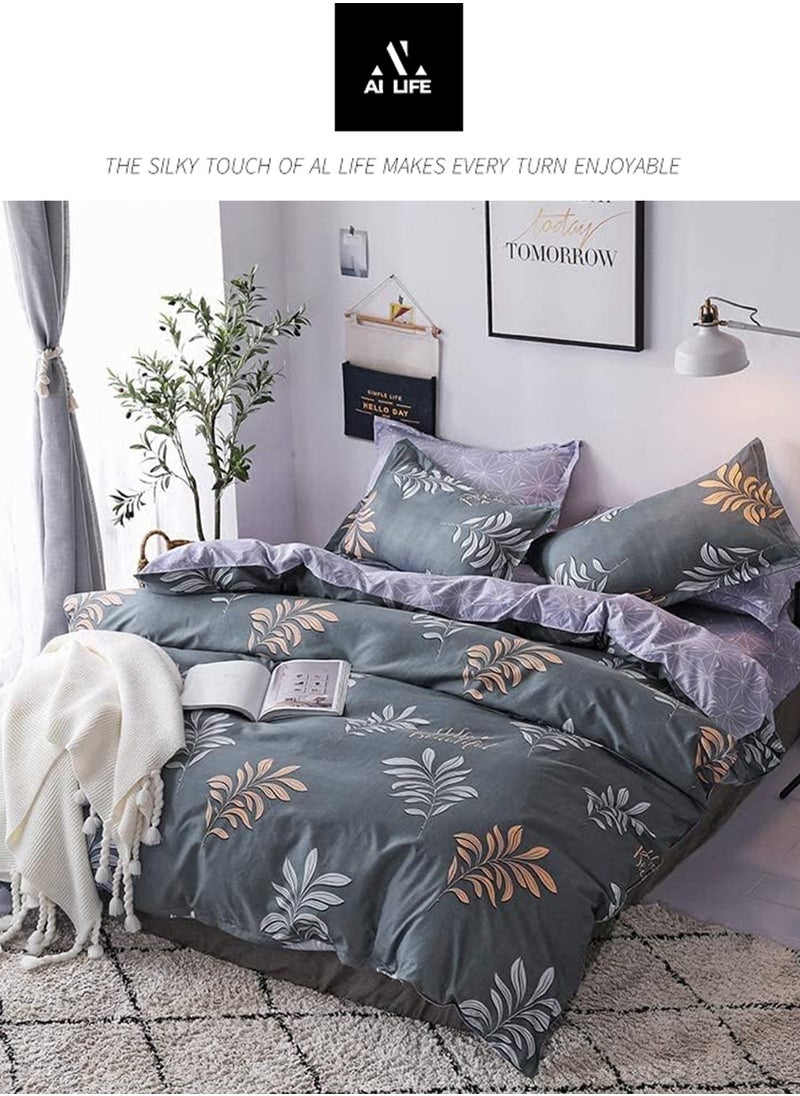 AI LIFE King Size Bedding Set Hotel Quality 6 Pcs Bedsheet Set with Fitted Sheet 200x200+30cm Duvet Cover 220x240cm & 4 Pillow Covers 50x75cm Modern Design Bedding Set