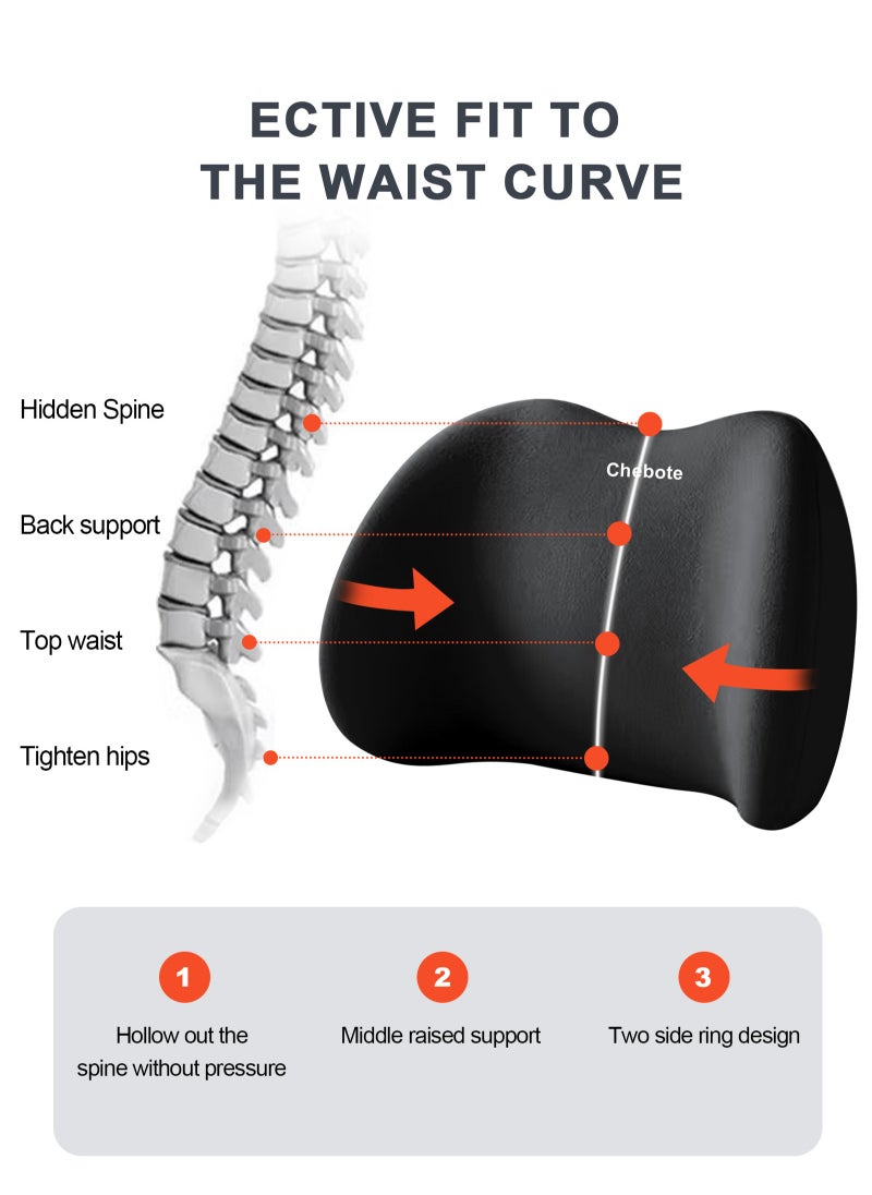 Lumbar Support Pillow for Office Car Back Support Pillow with Memory Foam Pad Back Cushion for Back Pain Relief Improve Posture Cushion