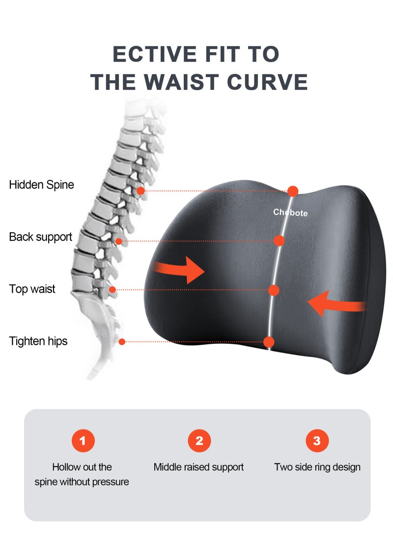 Lumbar Support Pillow for Office Car Back Support Pillow with Memory Foam Pad Back Cushion for Back Pain Relief Improve Posture Cushion