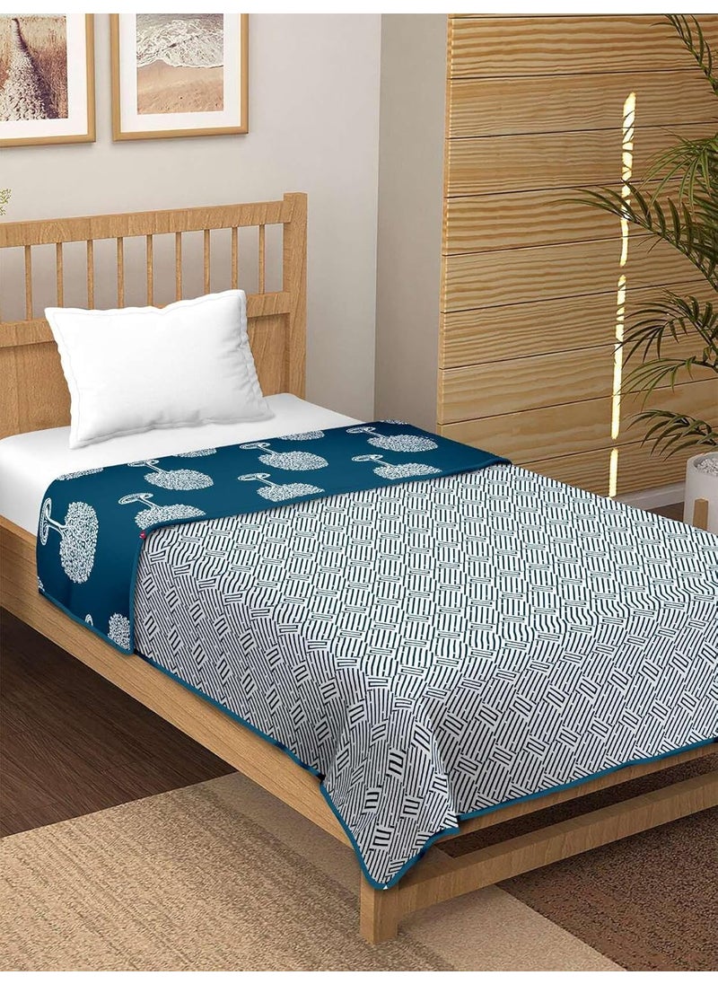 CHICERY 100 Pure Cotton Reversible DoharAC Blanket for Single Bed All Weather Light Weight Floral Design Dohar Pack of 1Blue Z