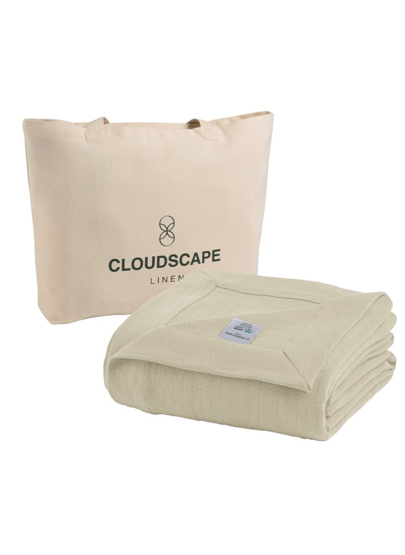 100% Cotton Herringbone Blanket for All Season, Soft and Breathable Thermal Blanket,Fog