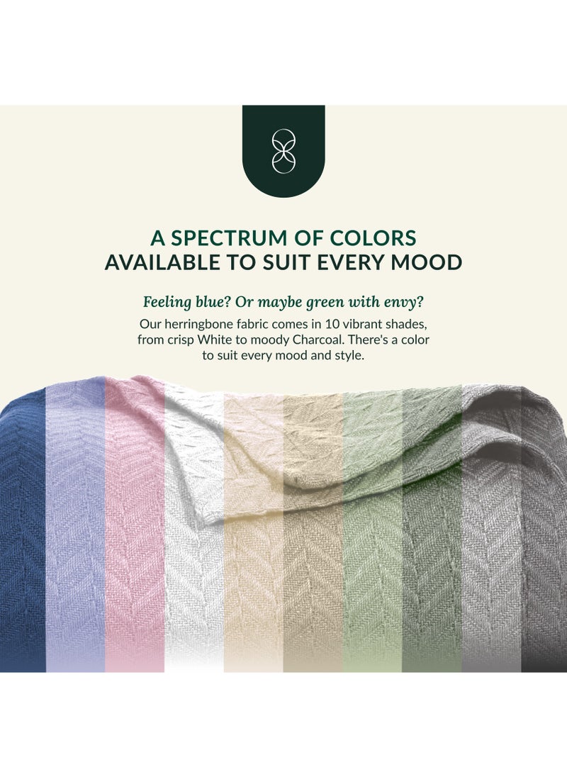 100% Cotton Herringbone Blanket for All Season, Soft and Breathable Thermal Blanket,Fog