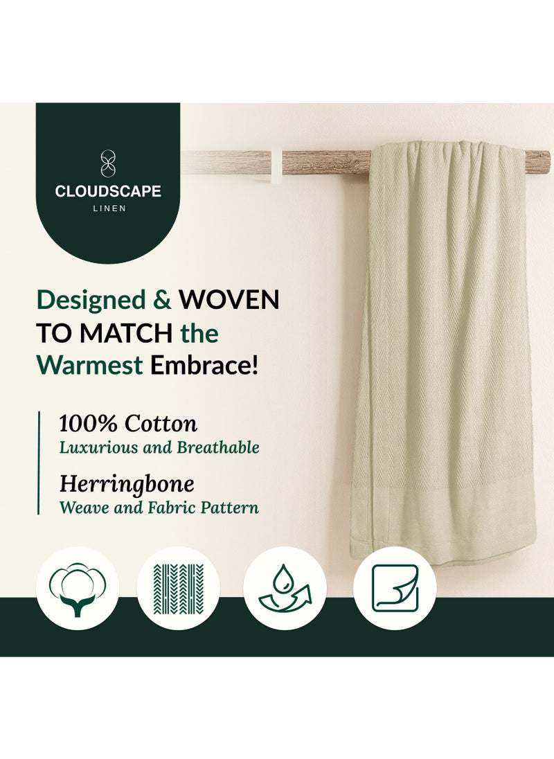 100% Cotton Herringbone Blanket for All Season, Soft and Breathable Thermal Blanket,Fog