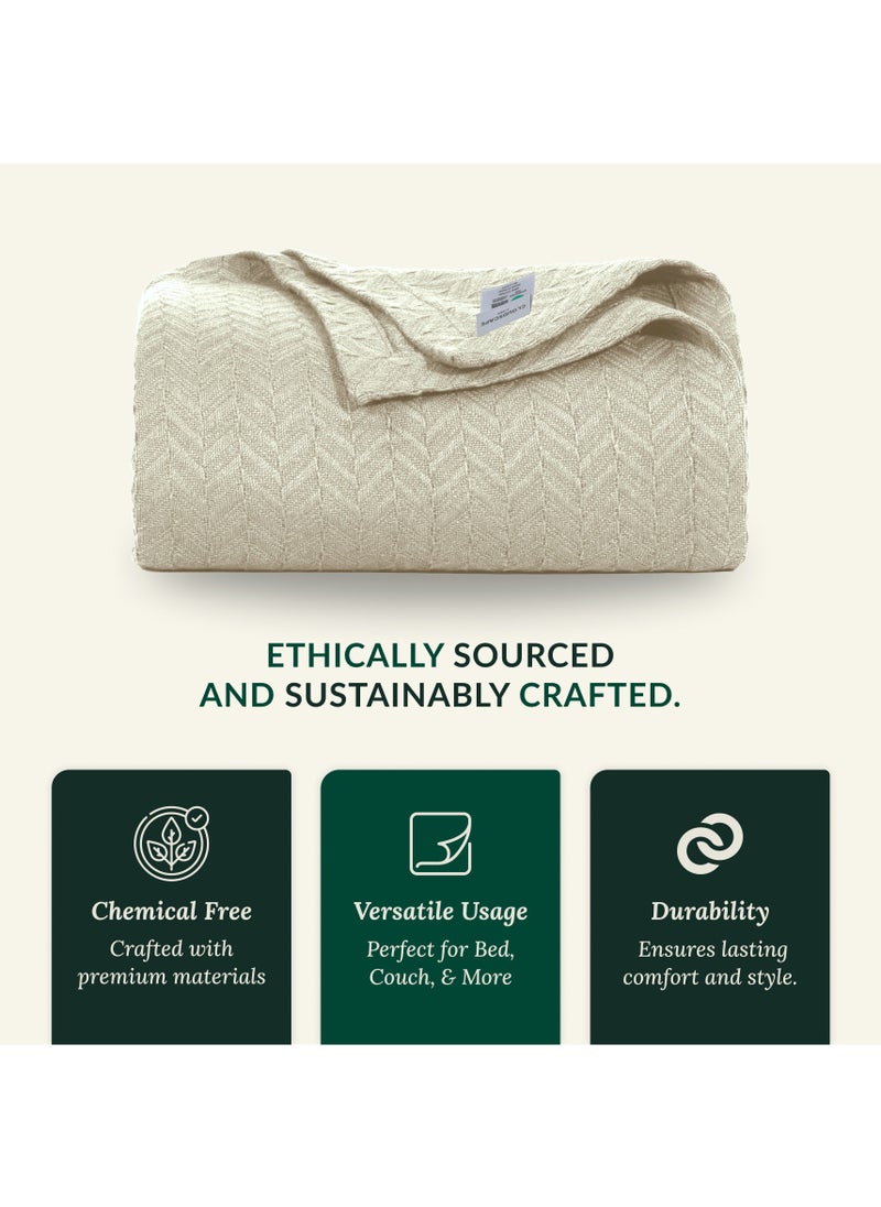 100% Cotton Herringbone Blanket for All Season, Soft and Breathable Thermal Blanket,Fog