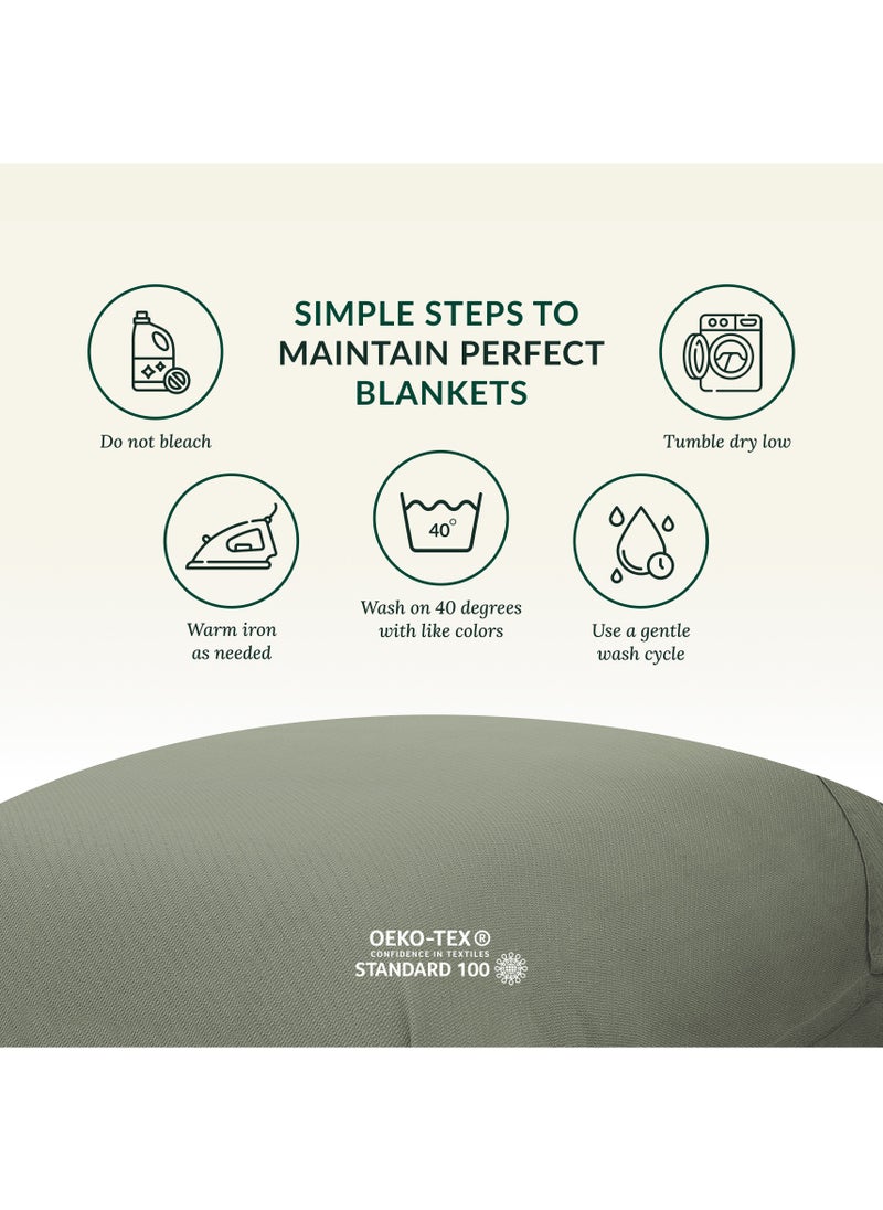 100% Cotton Herringbone Blanket for All Season, Soft and Breathable Thermal Blanket,Olive Green