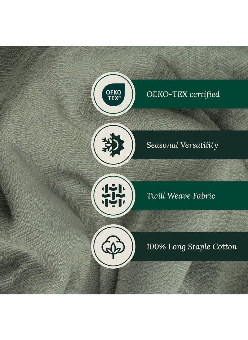 100% Cotton Herringbone Blanket for All Season, Soft and Breathable Thermal Blanket,Olive Green