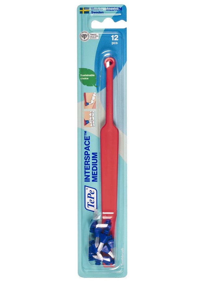 TEPE Interspace Angled Medium Toothbrush for Braces with Single-End Tuft and Removable Head, 12 Pack