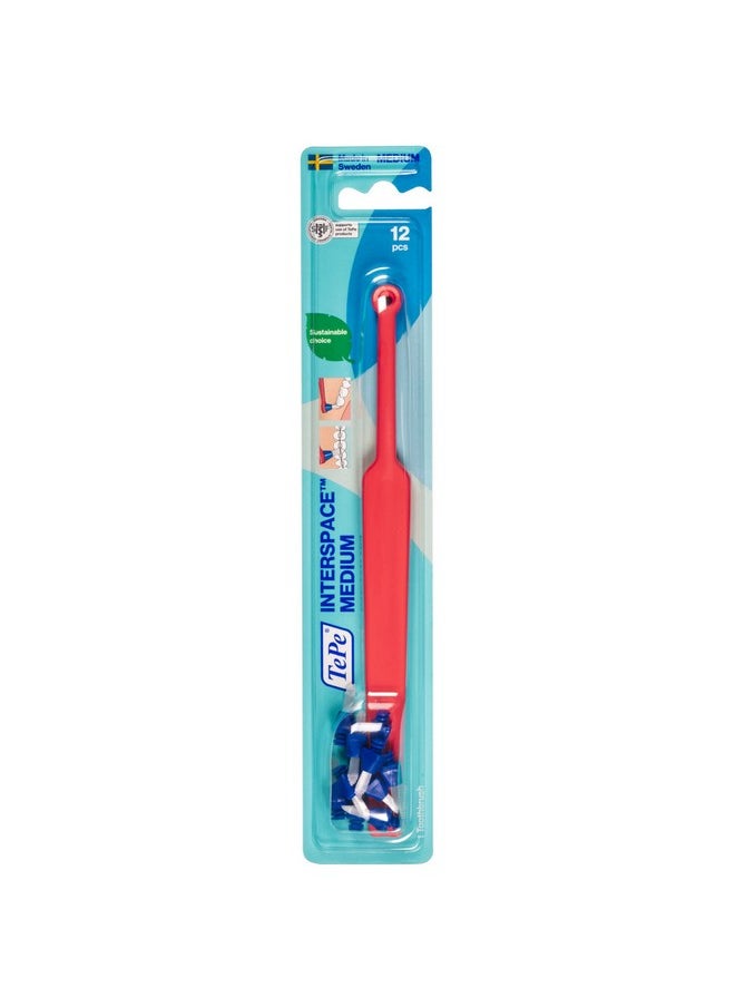 TEPE Interspace Angled Medium Toothbrush for Braces with Single-End Tuft and Removable Head, 12 Pack