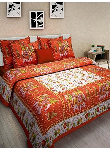 Jaipuri Style 100 Cotton Rajasthani Tradition King Size Double Bedsheet with 2 Pillow Cover