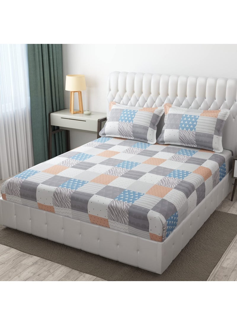 Ultica Fab Luxurious Glace Cotton Super Soft 210 TC King Size 90x 90 inch Double Flat Bedsheet with 2 Pillow Covers Cream Multi Flat Bedsheet
