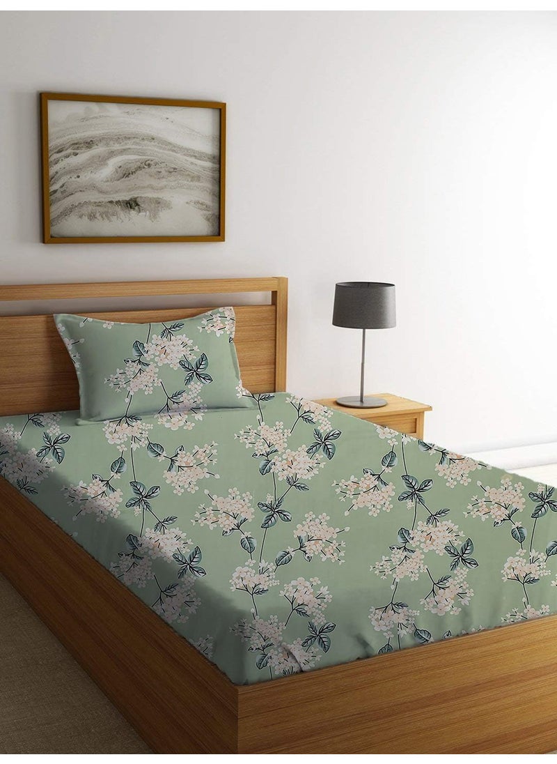 YaAkholic Single Bedsheet Combo Pack of 1 Soft Brushed Cotton 200TC Set of 1 Bedsheet with 1 Pillow Cover Breathable Wrinkle Free 2 Pcs Set Green Flower Green Single Flat
