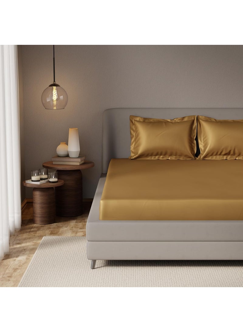 Stoa Paris Elastic Fitted Bedsheet Double Bed with Pillow Covers Premium Ultra Satin Bedding Set Gifts for Women Couples Wedding Bedroom Home Furnishing Date Night Collection Eternal Glow