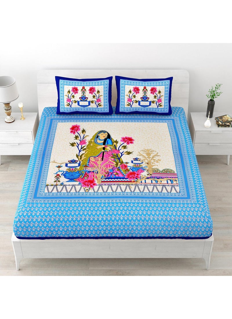 LIVING ROOTS Pure Cotton Soft Skin Friendly 1 Bedsheet with 2 Pillow Covers Queen Size Bedsheet 86 96 inches 7 8 Feet Rich Fast Colour with No Colour Bleeding Guarantee 319 Blue