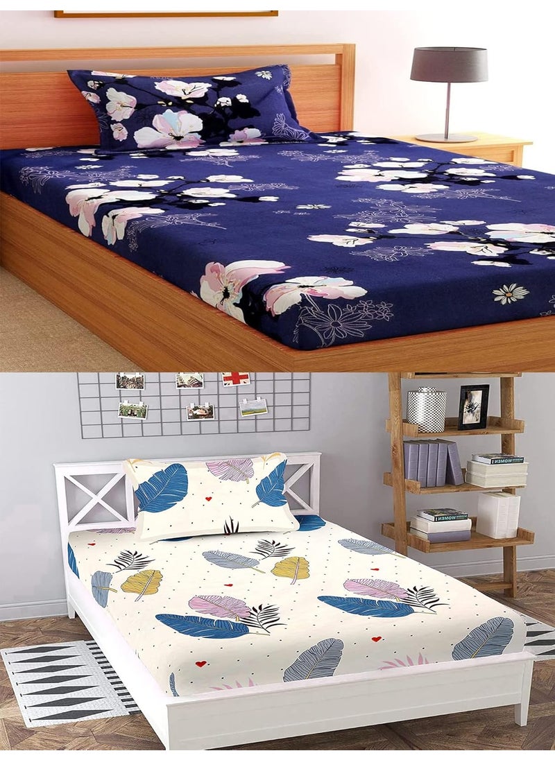 STARNSTYLE 144 TC Glace Cotton Single Bedsheets with Pillow Covers Cotton Combo of 2 II Set of 2 Single bedsheet with 2 Pillow Covers Breathable Wrinkle Free Design 17