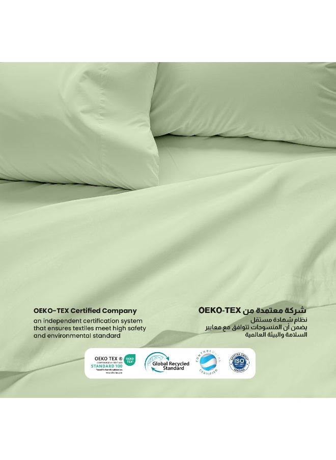 3-Piece Mint Green Plush 240X260 Flat Bedsheet Set Includes 1 Deep Pocket Flat Bedsheet And 2 Pillow Covers, Breathable And Machine Washable