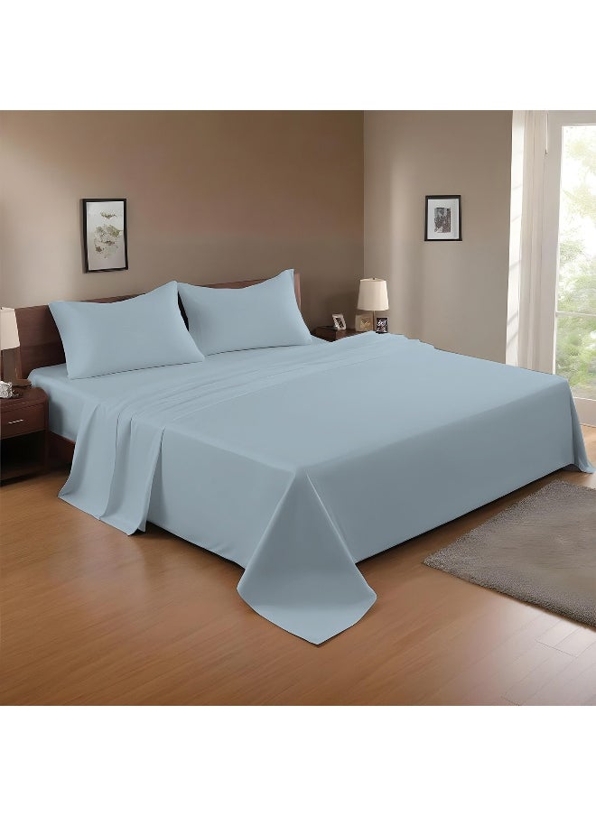 3-Piece Metallic Blueplush 200X220 Flat Bedsheet Set Includes 1 Deep Pocket Flat Bedsheet And 2 Pillow Covers, Breathable And Machine Washable